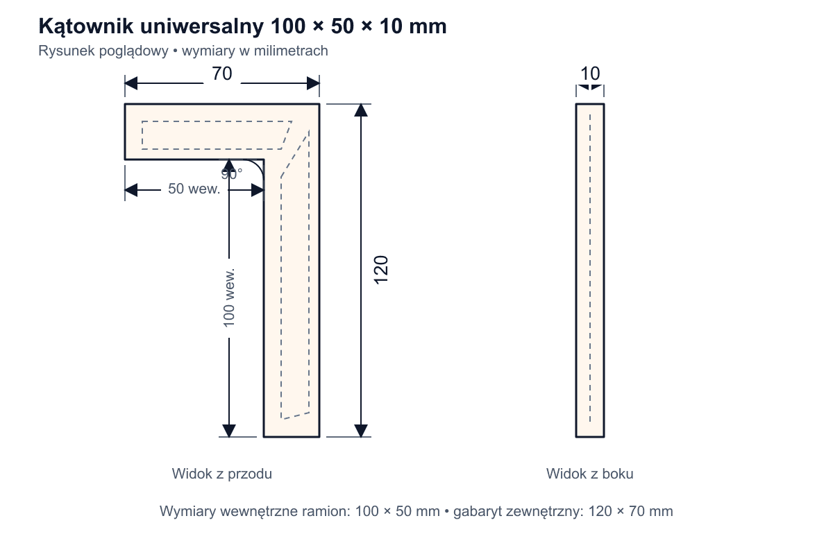 Universal angle bracket 100 × 50 × 10 mm - technical drawing and dimensions