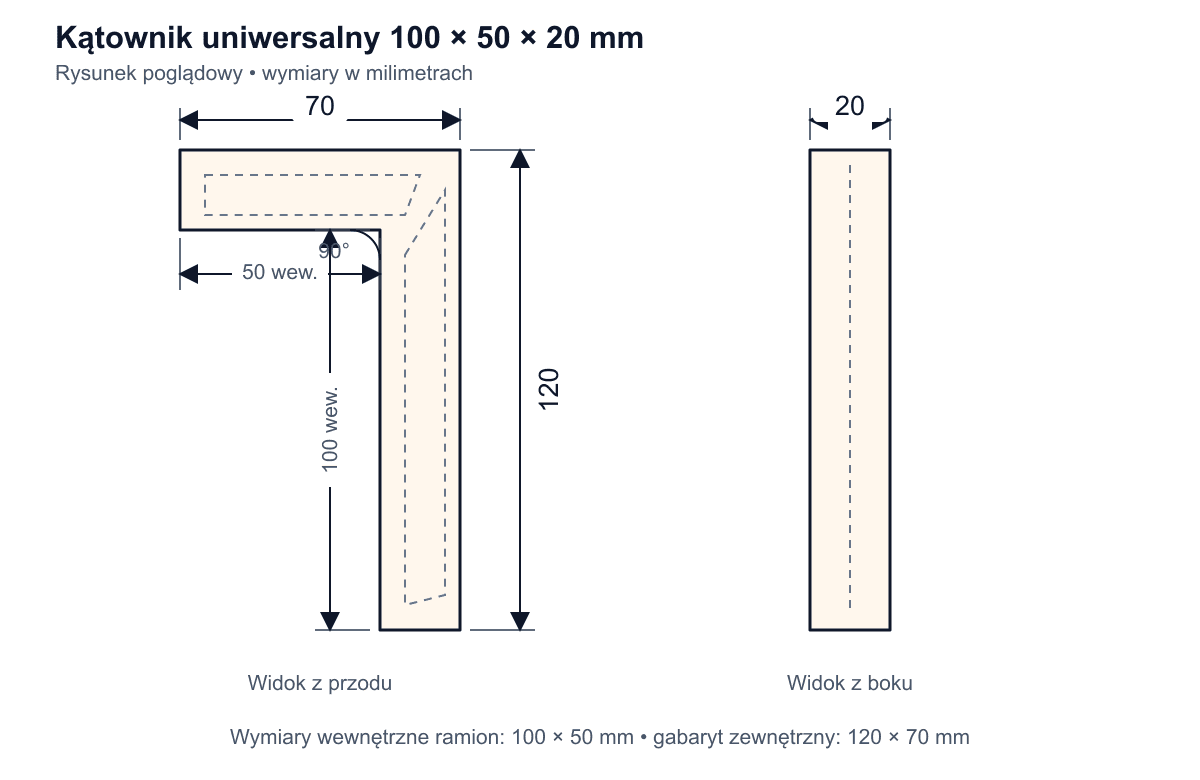 Universal angle bracket 100 × 50 × 20 mm - technical drawing and dimensions