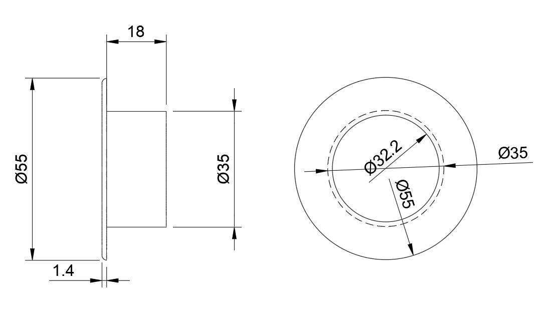 35 mm masking grommet - technical drawing and dimensions