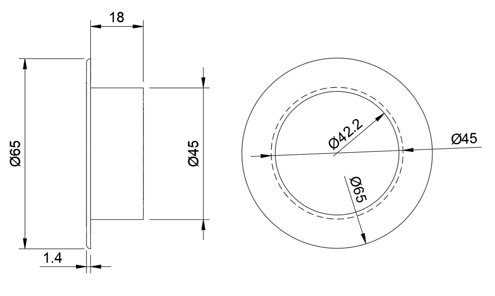 45 mm masking grommet - technical drawing and dimensions