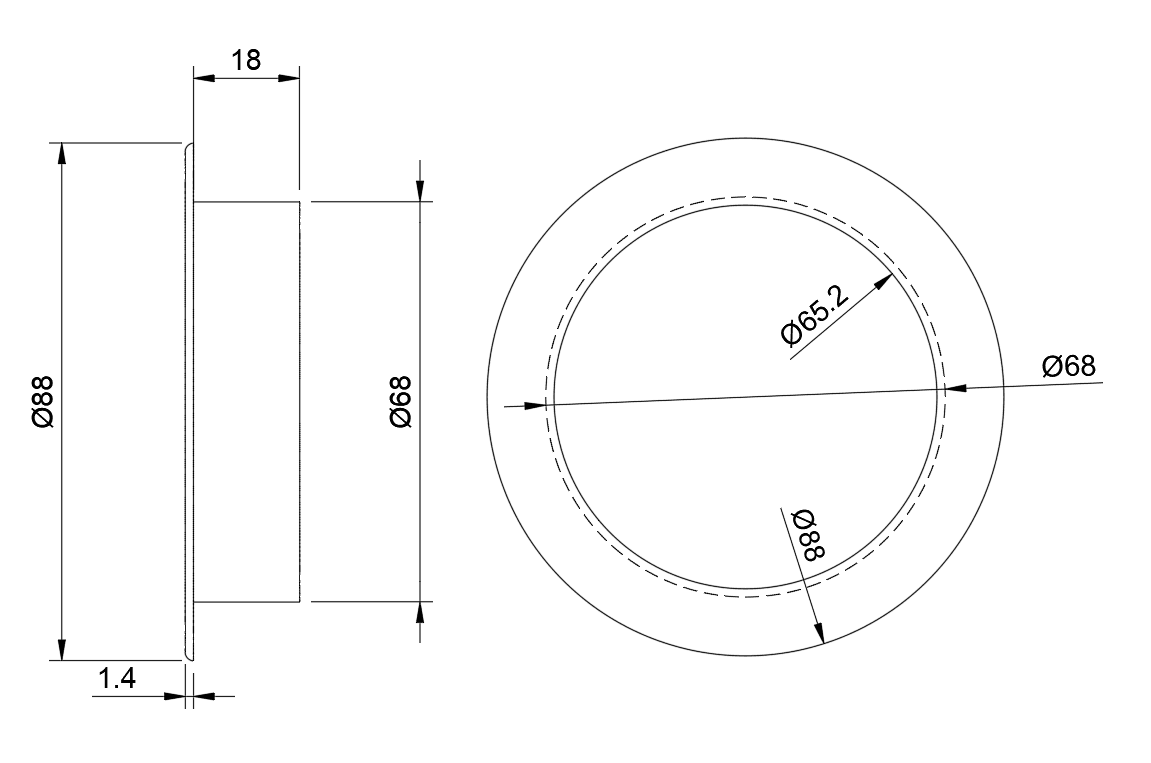 68 mm masking grommet - technical drawing and dimensions