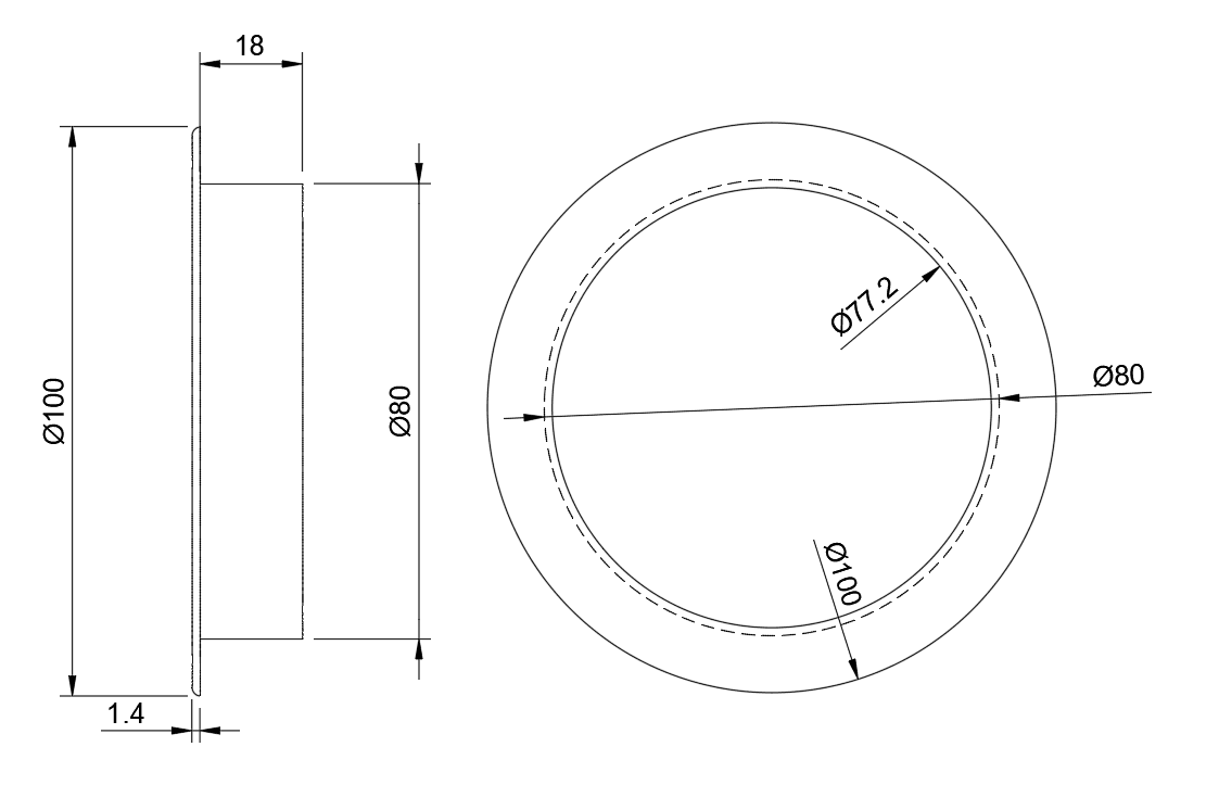 80 mm masking grommet - technical drawing and dimensions
